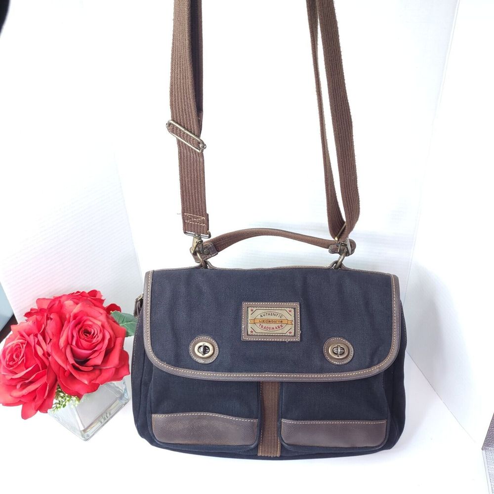 Vintage Canvas Crossbody Liz Claiborne Laptop Briefcase Bag Travel